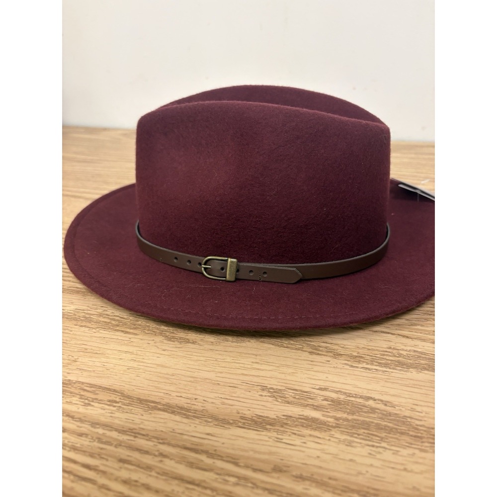 Men's NWT Gelso Bianco Red Maroon Burgundy Hat Italy 100% Wool with Leather Trim
